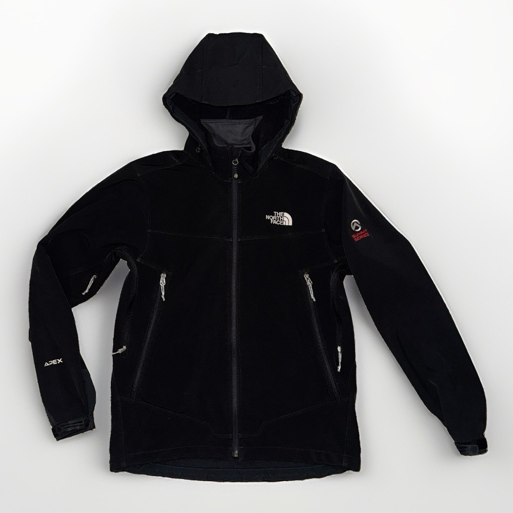 2007 The North Face Summit Series Apex Softshell Black Jacket Hooded Mens S VTG